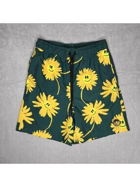 Neff Men's Board Swim Shorts Trunks Dazey Flower Green Psychedelic Smiley Face M